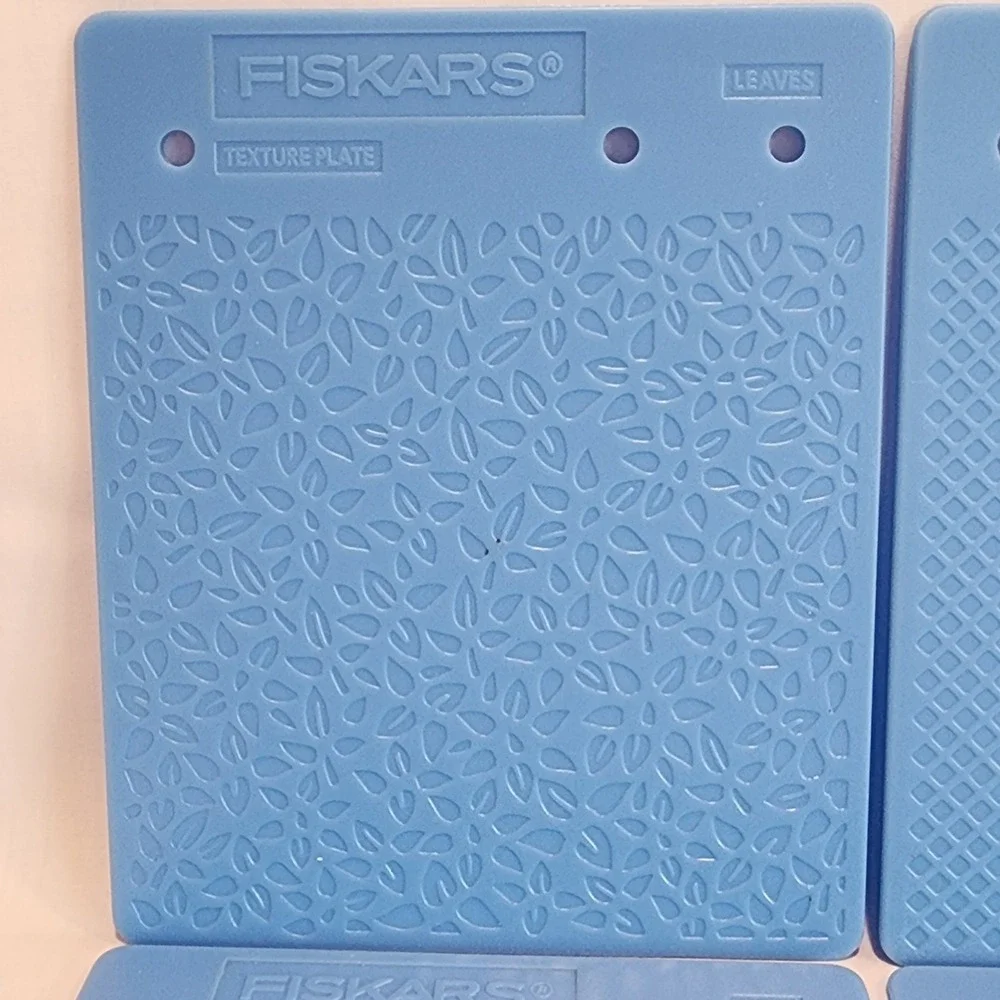 Set 6 Double Sided Fiskars Texture Plates Blue Plastic Embossing Rubbing Tools